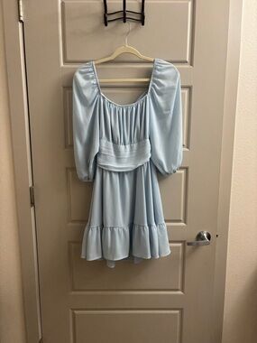 Light Blue Puff Sleeve Mini Dress